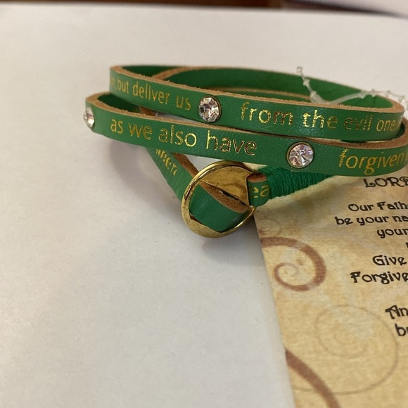 New Lord’s Prayer Engraved Leather Wrap Bracelet - Green - Picture 3 of 3